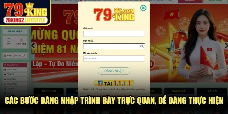 Các bước đăng nhập trình bày trực quan, dễ dàng thực hiện theo hướng dẫn.